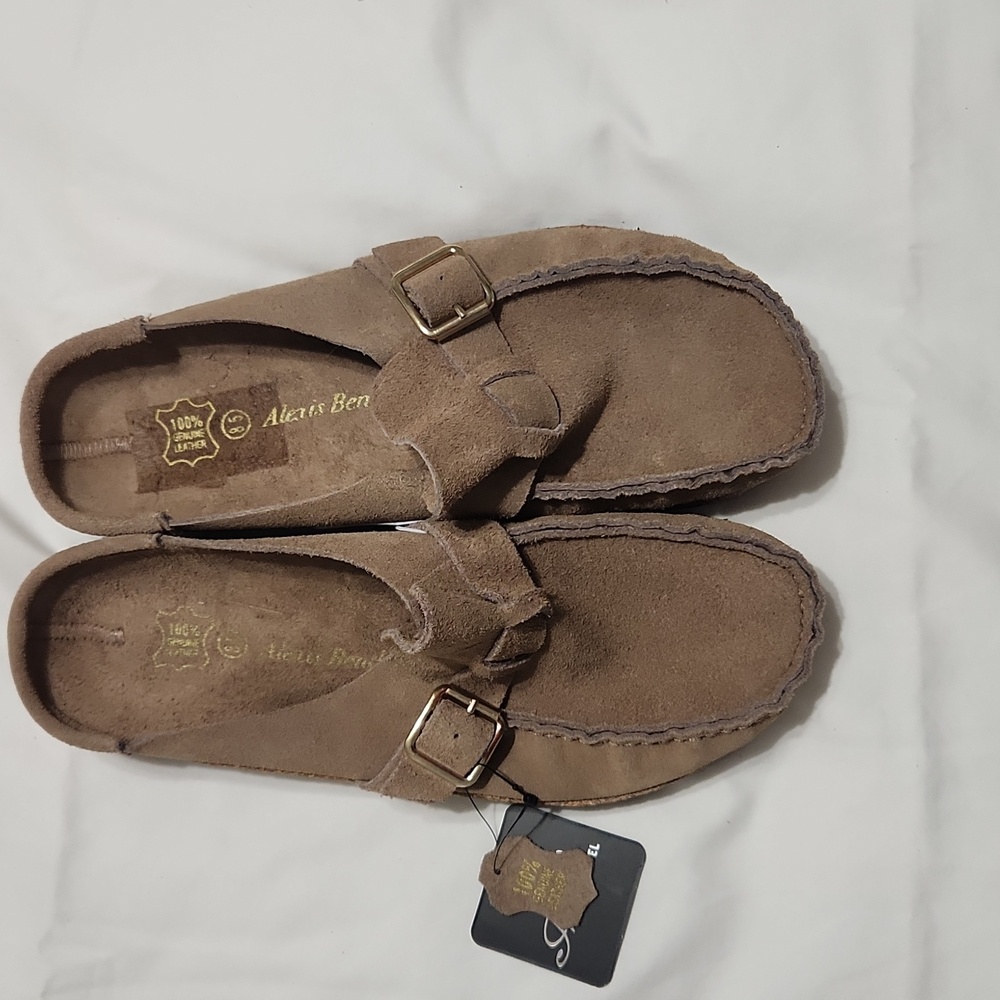 Brown Suede Slip-On Loafers with Buckle